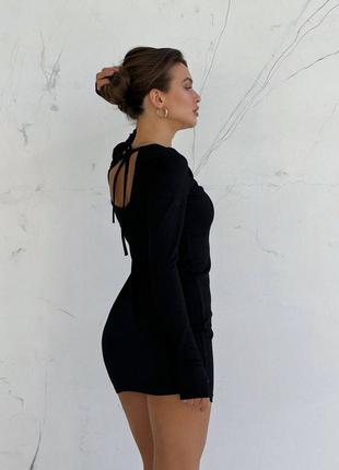 Платье мини черная однотонная на длинный рукав приталено качественная стильная базовая6 фото