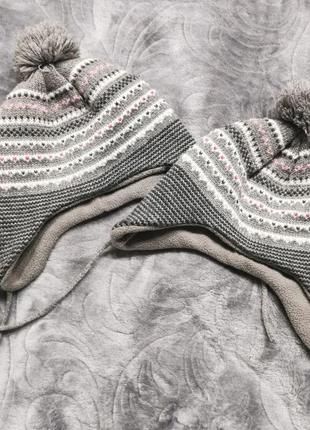 Шапки для двійні, тепла шапка, baby club, зимова шапка, сіра шапочка,3 фото