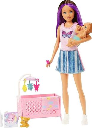 Лялька барбі скіппер няня з немовлям та ліжечком barbie skipper babysitters with skipper doll hjy33