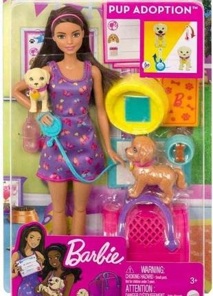 Игровой набор кукла барби со щенками barbie pup adoption hkd86