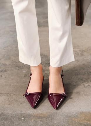 Туфлі човники на підборах бордо zara new6 фото