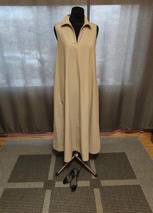 Фирменное летнее коттоновое платье сарафан новая коллекция цвет бежевый cos
