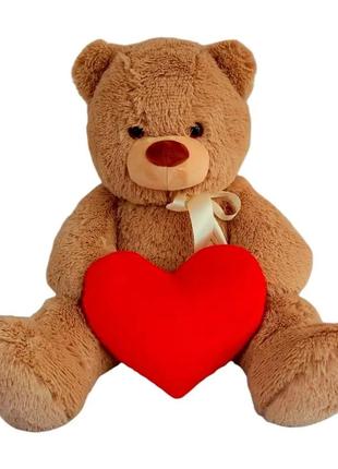 М'яка іграшка "ведмедик із серцем" 90 см, плюшева іграшка ведмедик, плюшева іграшка серце1 фото