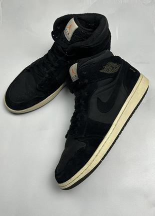 Кроссовки air jordan 1 retro mid black 2018 оригинал джордан замш4 фото