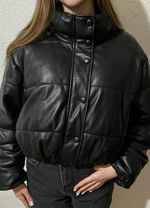 Кожаная зимняя куртка zara1 фото