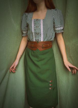 Костюм комплект жіночий австрійський баварський вінтажний у вінтажному стилі вінтаж спідниця і + блуза сорочка картата ельфійський3 фото
