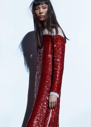 Zara червона сукня в пайетки, s, m4 фото