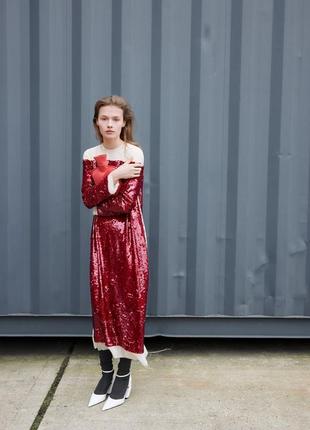 Zara червона сукня в пайетки, s, m3 фото