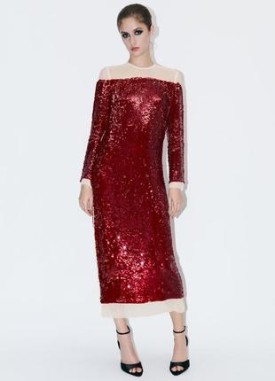 Zara червона сукня в пайетки, s, m8 фото
