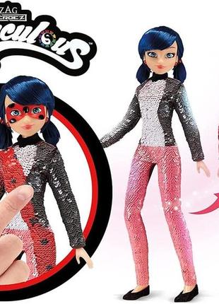 Кукла miraculous леди баг и супер кот в костюме с паетками модное перевоплощение маринетт в леди баг (50375)4 фото