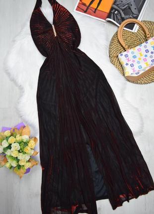 Платье винтажное с переливом плиссе халтер вечернее длинное с разрезом5 фото