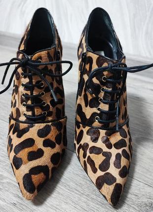 Кожаные туфли, баттильоны с ворсом, леопардовый принт 40р.4 фото