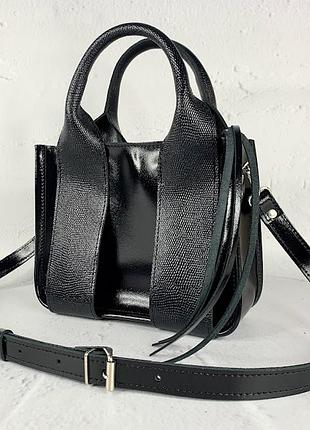 Сумка жіноча шкіряна мала, чорна з рептилією 1639