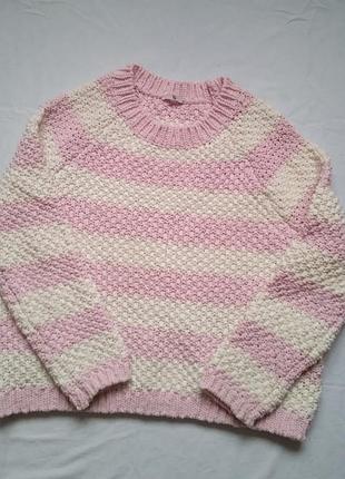 В'язаний рожево-білий светр груба в'язка милий кавай