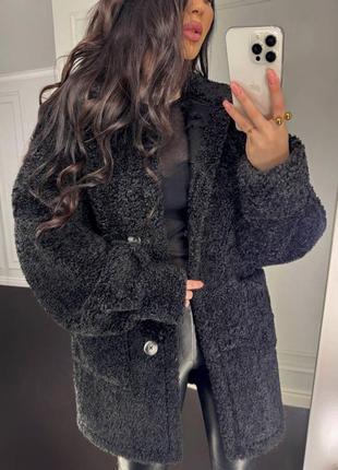 Женское демисезонное пальто - шубка из еноко меха тедди7 фото