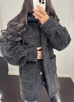 Женское демисезонное пальто - шубка из еноко меха тедди1 фото