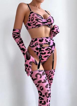 Сексуальный леопардовый комплект, нижнее белье 5 в 1, sexy комплект3 фото