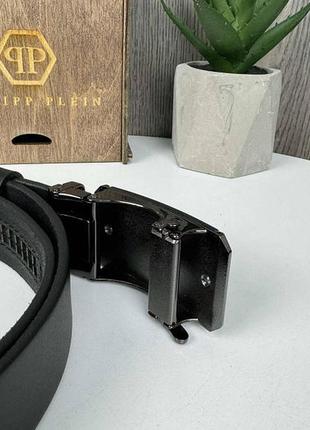 Черный кожаный ремень philipp plein качественный и стильный с автоматической пряжкой4 фото