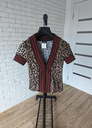 Dolche &amp; gabbana d&amp;g brown leopard cotton knit v-neck crop jacket
