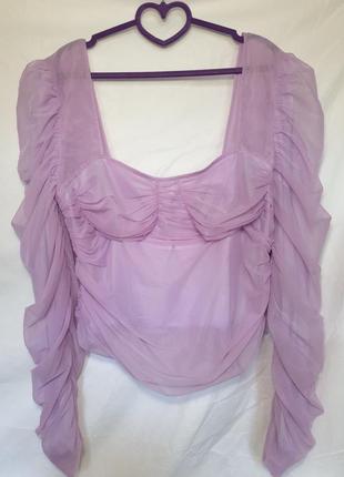 Новая женская брендовая летняя блузка, прозрачная сиреневая блуза топ сетка  для танцев фотосессия1 фото