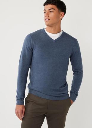 Меланжевый серый  пуловер next премиум 100% шерсть мериноса4 фото