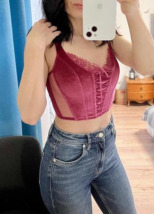 Корсетный бархатный топ victoria’s secret dream angels unlined lace-up corset top