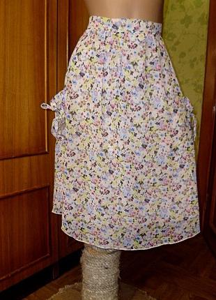 Летняя шифоновая юбка миди с карманами германия в цветах,на подкладке