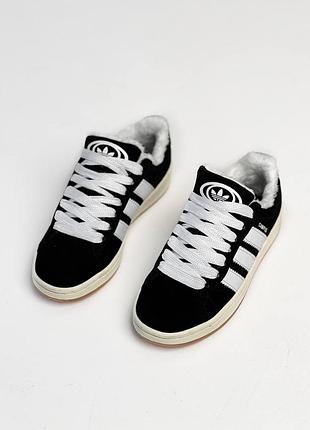 Распродажа 🔥 зимние кеды кроссы унисекс в стиле adidas campus black white winter fur