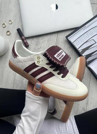 Неймовірно гарні жіночі кросівки release adidas samba pony tonal x wales bonner cream white бежеві з бордовим