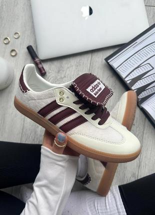 Нереально красивые женские кроссовки adidas samba pony tonal x wales bonner cream white бежевые с бордовым1 фото