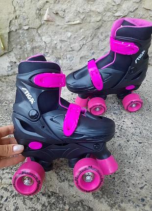 Раздвижные ролики квады роликовые коньки  stiga twirler roller-skate pink, р.30-33