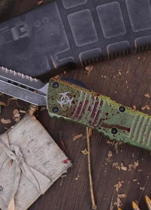 Автоматический нож microtech combat troodon d/e outbreak full serrated deep engraved signature