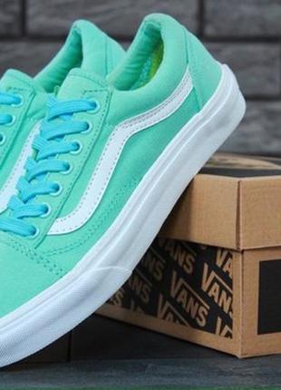 Кеды ванс олд скул мятные женские, vans old skool mint white1 фото