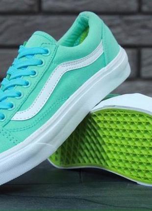 Кеды ванс олд скул мятные женские, vans old skool mint white4 фото