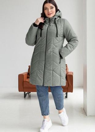 Зручна довга жіноча демісезонна куртка берта великого розміру 48-62 розміру оливкова