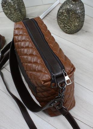 Женская стильная и качественная сумка из эко кожи на 2 отдела терракот5 фото