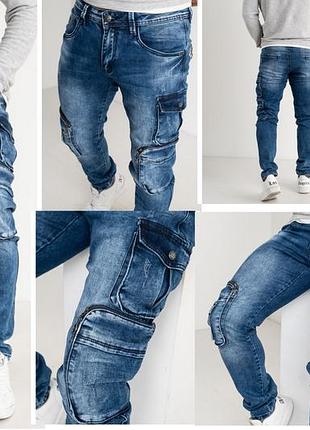 Джинсы мужские коттоновые стрейчевые с накладными карманами "карго" fangsida, турция