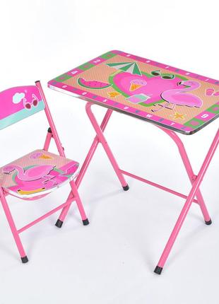 Дитячий складаний столик для дівчинки зі стільчиком фламінго m 19-pfl1 фото