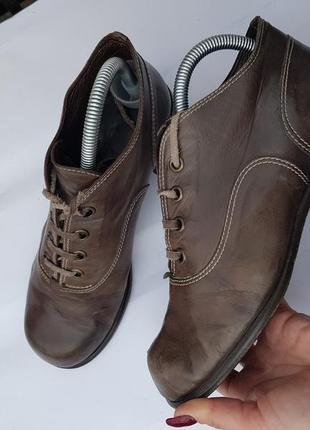 Добротные стильные базовые кожаные итальянские ботинки на широких каблуках 383 фото
