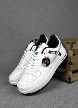 Мужские кроссовки nike air force 1 low white black silver найк форс белого с черным и серебристым цветами