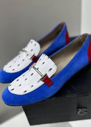 Эксклюзивные туфли лоферы из натуральной итальянской кожи и замши женские