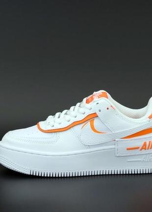 🧡nike air force white orange🧡 женские кроссовки найк эир форс белые на платформе, кросівки найк жіночі