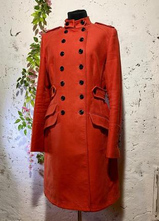 Karen millen velvet trench coat orange dble редингот breast military black buttons, розмір s/m