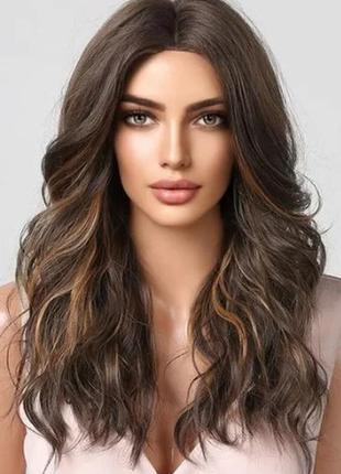 Парик коричневый из термоволос средней длинны