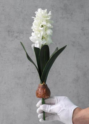 Искусственная ветвь гиацинт с луковицей, цвет белый, 40 см. цветы премиум-класса, для интерьера, декора, фото