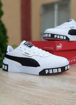 Прекрасные женские кроссовки puma cali белые с чёрной полосой