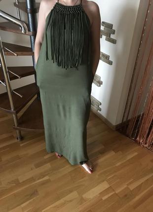 Супер классное лёгкое сарафан летнее с бахромой  котоновое длинное платье зара zara
