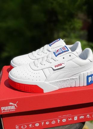 Отличные женские кроссовки puma cali белые с красным и синим