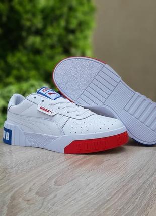 Отличные женские кроссовки puma cali белые с красным и синим9 фото