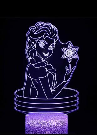 3d-лампа эльза, подарок для фанатов принцесс диснея, светильник или ночник, 7 цветов, 4 режима и пульт